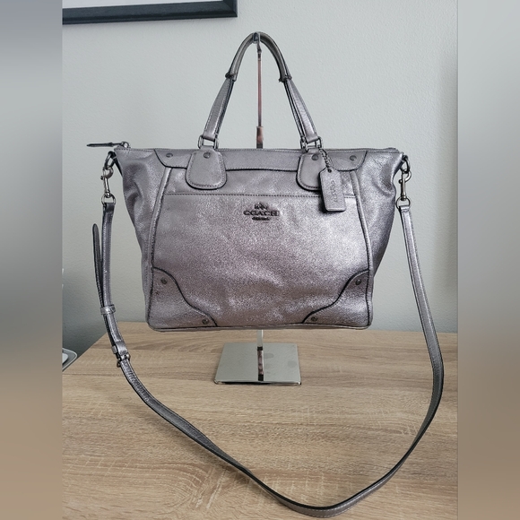 Coach Mickie Metallic Leather Satchel - Picture 1 of 8